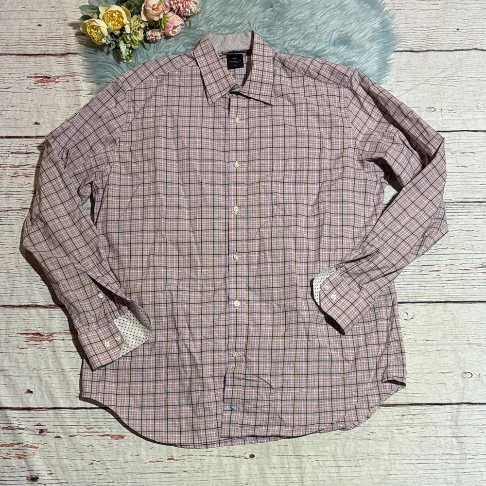 Tailorbyrd Men's Checkered Button Down Shirt - Pink Blue Yellow Sz XL